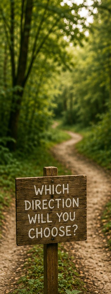 A wooden trail sign asking which direction will you choose
