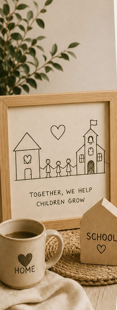 A family connecting together, representing partnership between home and school