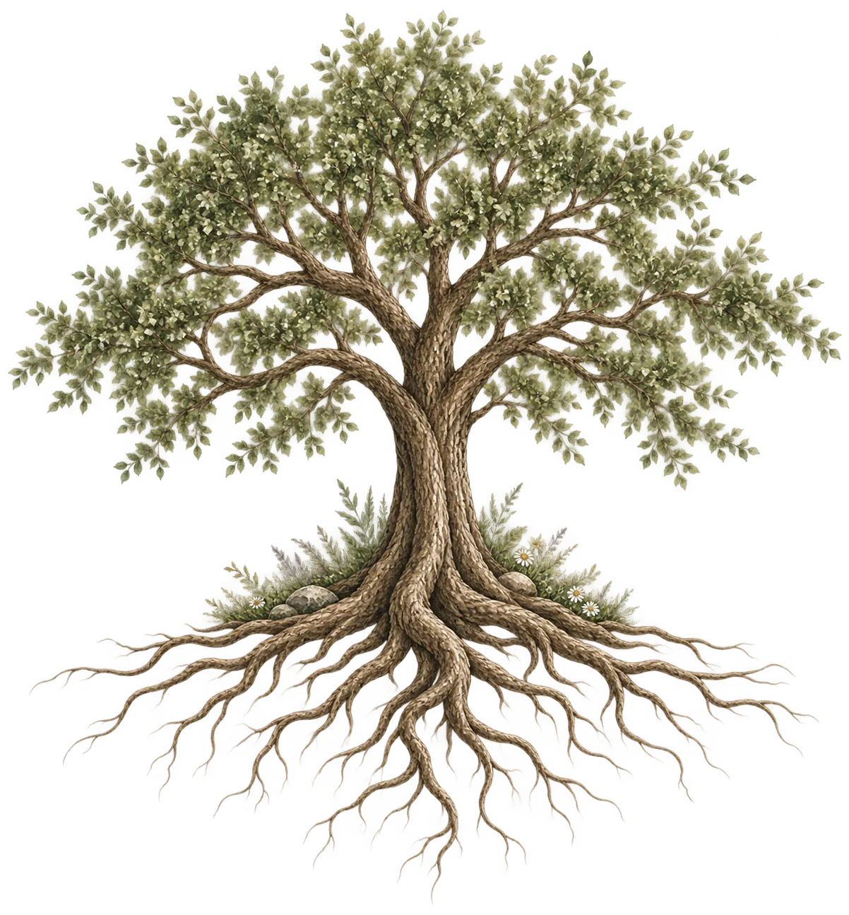 Illustration of a tree with a full root system